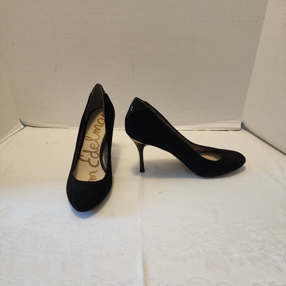 Size 10 M Sam Edelman Camdyn Black Nubuck & Snakeskin Heel Accent Stiletto Heels